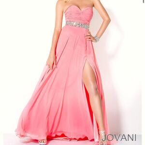 Jovani Pink Beaded Women's Strapless Evening Prom Gown Formal A-Line Size 8
